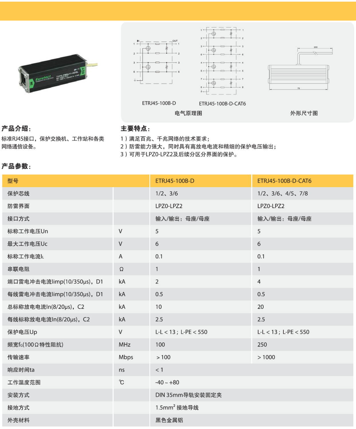 ETRJ45-100B-D-CAT6 歐申網絡防雷器：高性能防護與千兆傳輸的集成解決方案